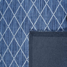 Load image into Gallery viewer, Diamond Pattern Hand-Woven Wool Blue Rug