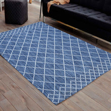 Load image into Gallery viewer, Diamond Pattern Hand-Woven Wool Blue Rug