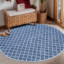Load image into Gallery viewer, Diamond Pattern Hand-Woven Wool Blue Rug