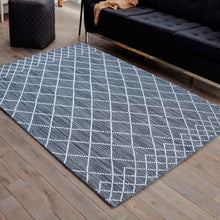 Load image into Gallery viewer, Diamond Pattern Hand-Woven Wool Dark Grey Rug