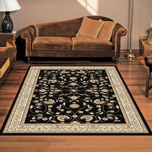 Load image into Gallery viewer, Golden Boarder Traditional Design Black Rug