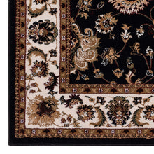 Load image into Gallery viewer, Golden Boarder Traditional Flower Design Black Rug