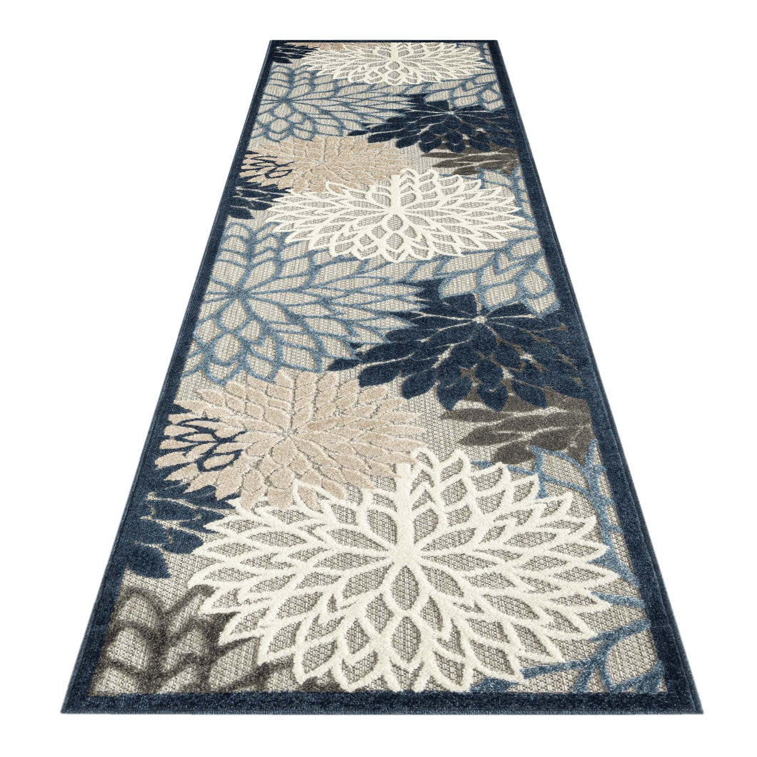 Bohemian Outdoor/Indoor Floral Blue Runner