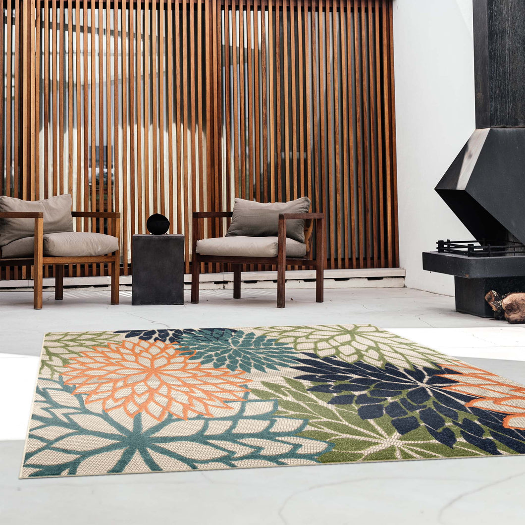 Bohemian Outdoor/Indoor Floral Green Rug