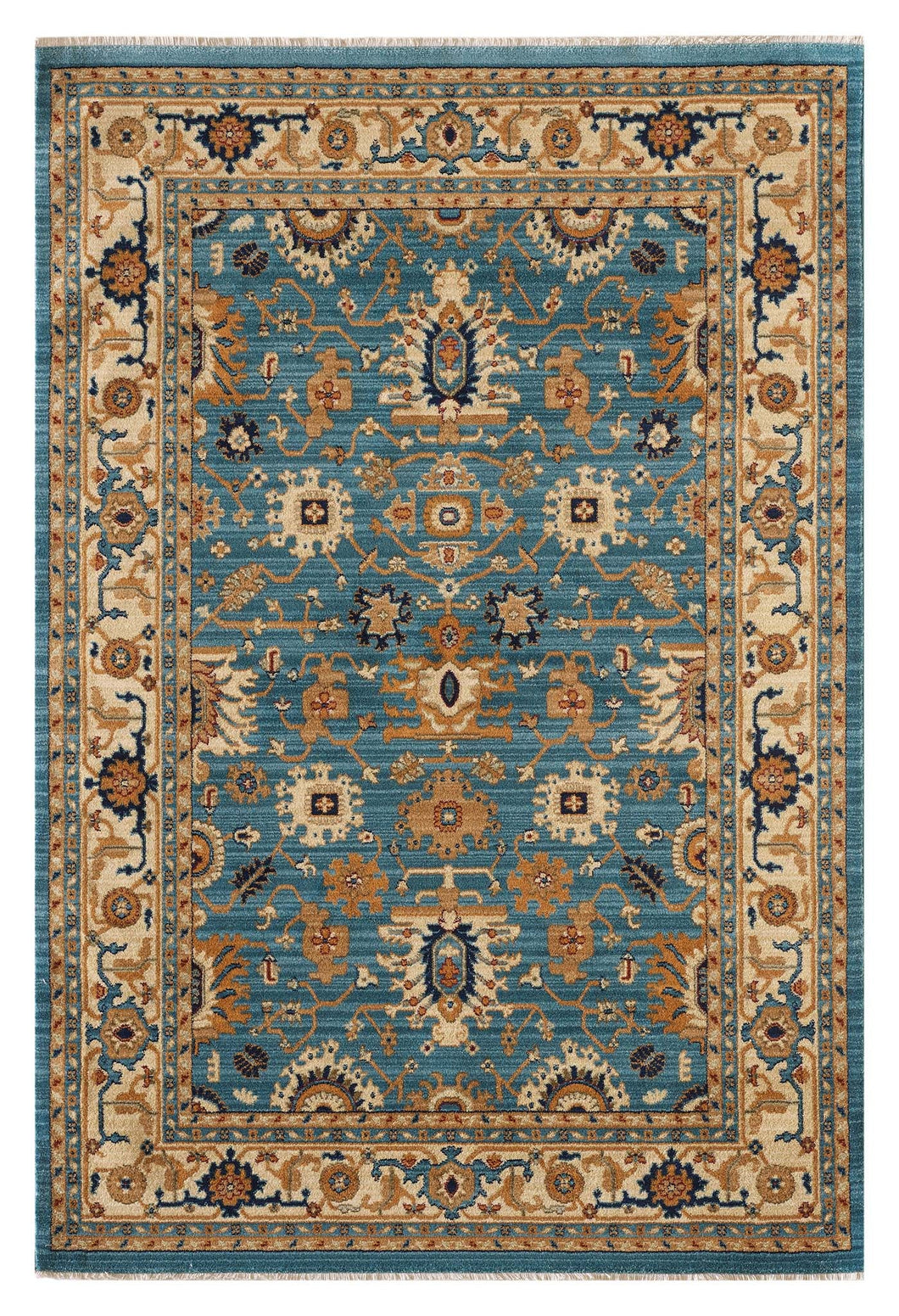 Persian Oriental Farmhouse Blue Cream Rug