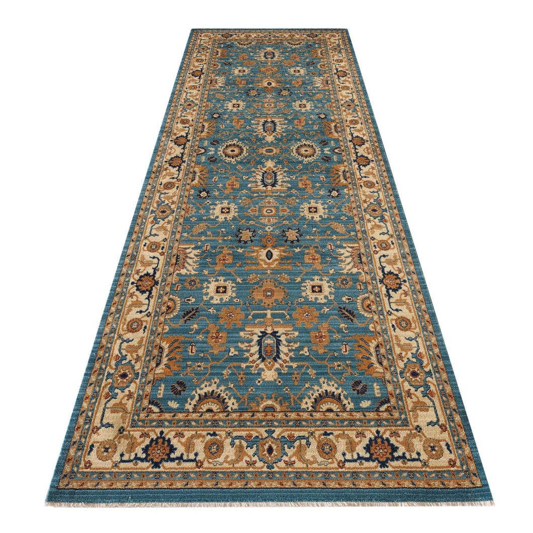 Persian Oriental Farmhouse Blue Cream Runner