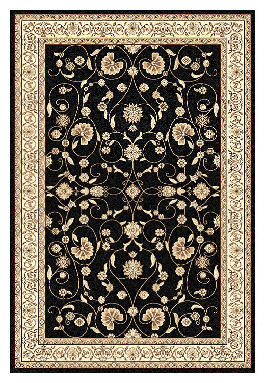 Golden Boarder Traditional Design Black Rug