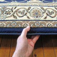 Load image into Gallery viewer, Golden Boarder Traditional Design Dark Blue Rug
