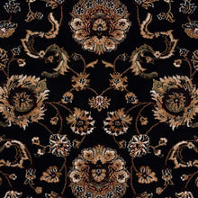 Load image into Gallery viewer, Golden Boarder Traditional Flower Design Black Rug
