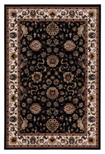 Load image into Gallery viewer, Golden Boarder Traditional Flower Design Black Rug
