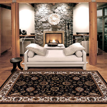 Load image into Gallery viewer, Golden Boarder Traditional Flower Design Black Rug
