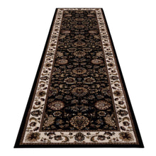 Load image into Gallery viewer, Golden Boarder Traditional Flower Design Black Runner
