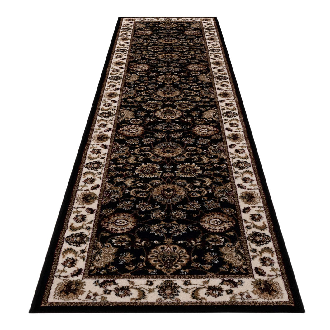 Golden Boarder Traditional Flower Design Black Runner