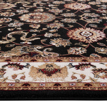 Load image into Gallery viewer, Golden Boarder Traditional Flower Design Black Rug
