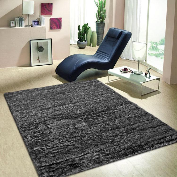 Casual Plain Design Shaggy Dark Grey Rug