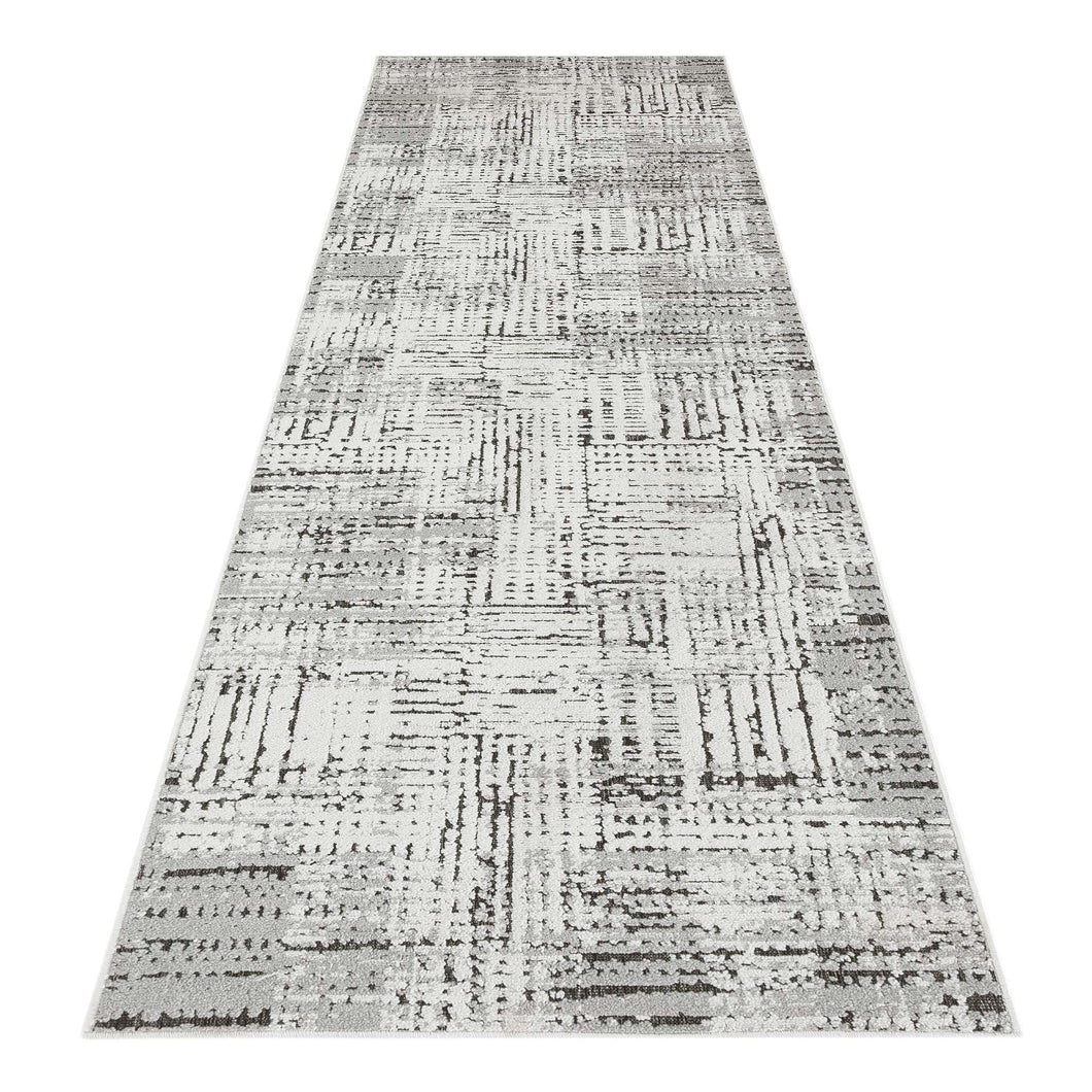 Outdoor Solid Striped Light Grey Runner