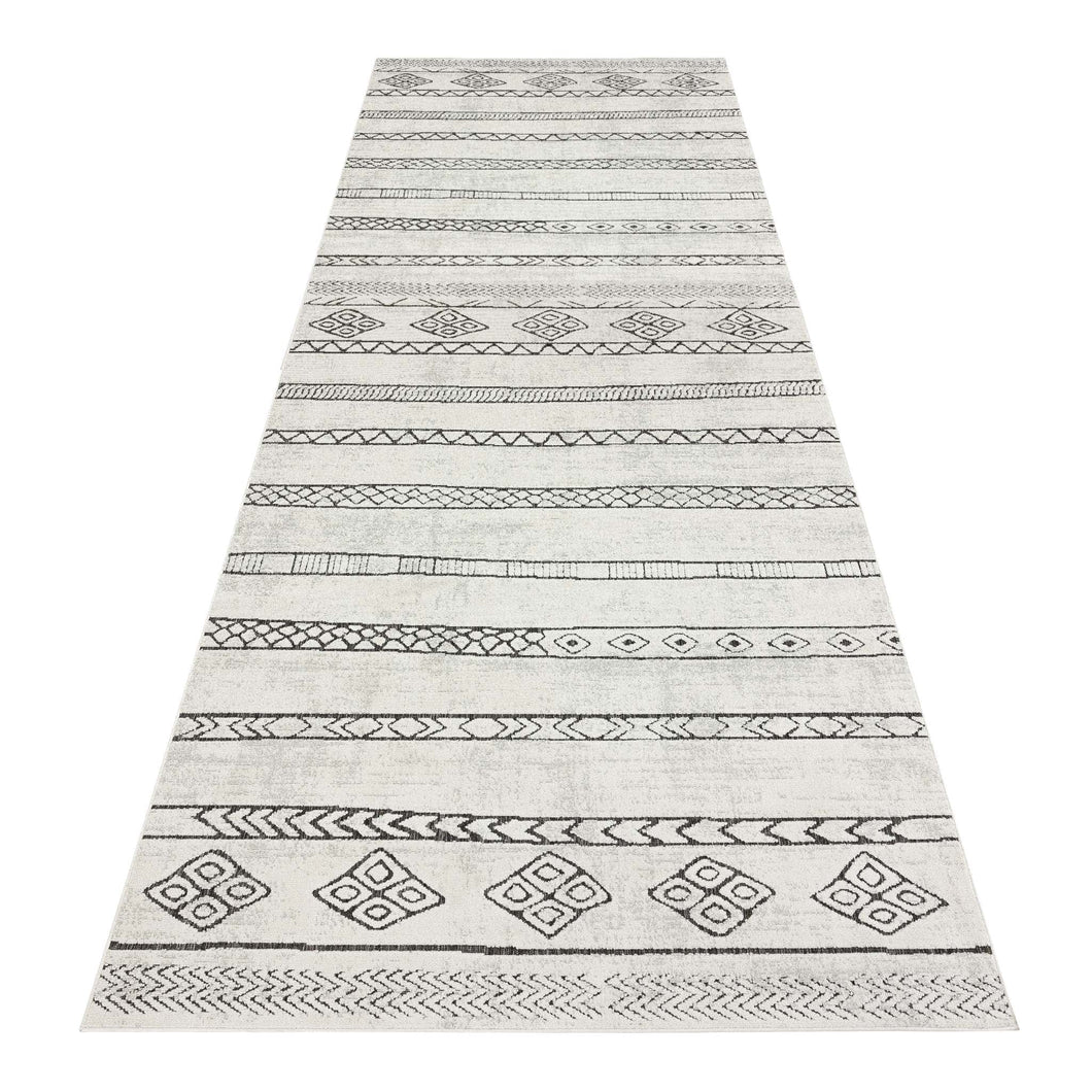 Outdoor Moroccan Striped Light Grey Runner